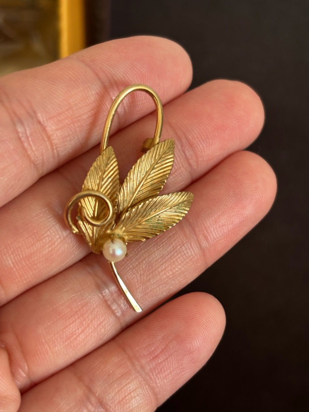 Gold GF Leaf Pearl Drop Earring - Women Jewelry